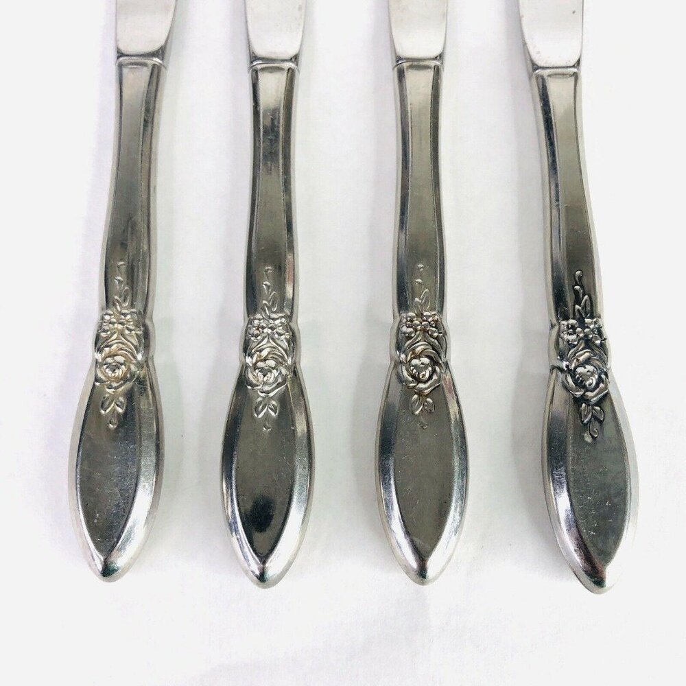 4 Oneida Community Spring Rose Hollow Handle Knives Betty Crocker Stainless Lot - Picture 2 of 5